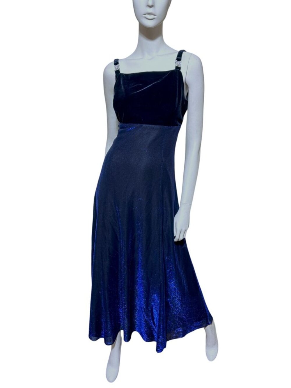 Vintage 90s Betsy Adam Prom Dress 12 Velvet Iridescent Bling Midnight Formal